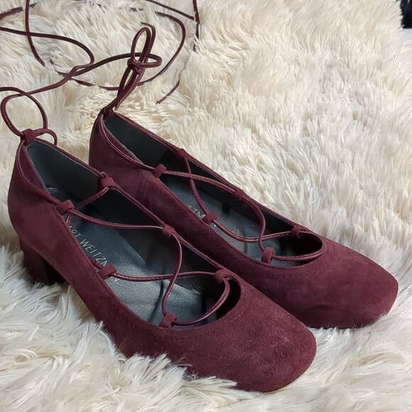 Stuart Weitzman Cordon Wine Suede Lace Up Shoes, Size 5 - Picture 2 of 4